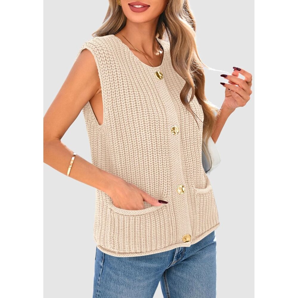 Versatile Women's Button Down Chunky Knit Sleevel… - image 6